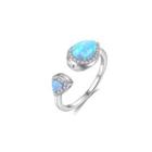 925 Sterling Silver Fashion Simple Water Drop-shaped Blue Imitation Opal Adjustable Open Ring With Cubic Zirconia Silver - One Size