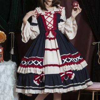 3/4-sleeve Midi Lolita Dress / Headband / Petticoat Skirt / Set