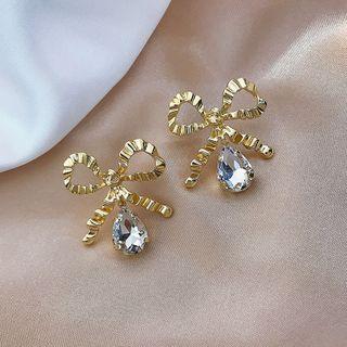 Alloy Bow Faux Crystal Dangle Earring 1 Pair - E2475 - Silver Needle - As Shown In Figure - One Size