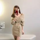 Surplice-neck Knit Minidress With Sash