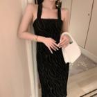 Halter-neck Zebra Print Midi A-line Dress
