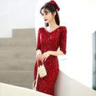 V-neck Sequin Mermaid Evening Gown