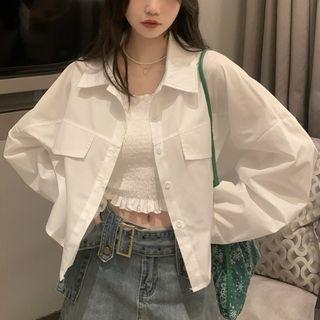 Long-sleeve Crop Shirt / Camisole Top