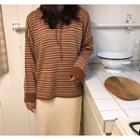 Stripe Hooded Sweater Brown - One Size
