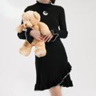 Long-sleeve Asymmetrical Mini Dress Black - L