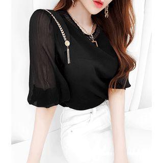 Chain-trim Chiffon Knit Top