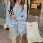 Long-sleeve Asymmetrical Off-shoulder T-shirt