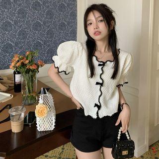 V-neck Two Tone Cropped Top White - One Size