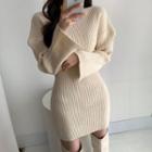 Bell-sleeve Knit Midi Bodycon Dress