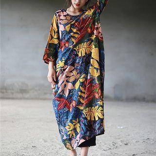 Long Sleeve Floral Printed T-shirt Long Dress