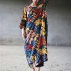 Long Sleeve Floral Printed T-shirt Long Dress