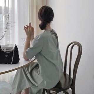 Tie-back Puff-sleeve Long Dress