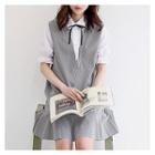 Inset Blouse Gingham Dress With Tie