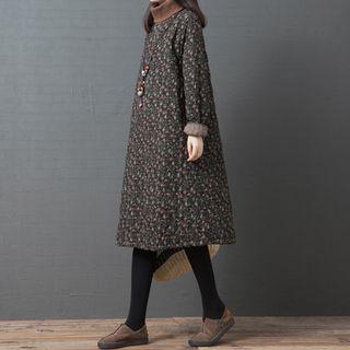Floral Print Turtleneck Long-sleeve Midi Dress