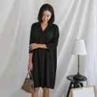 Notched-lapel 3/4-sleeve Dress