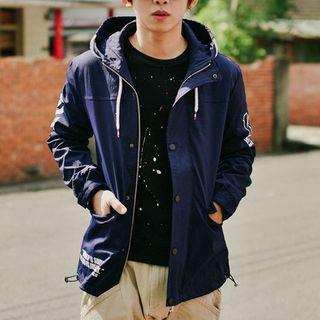 Letter Drawstring Hooded Jacket