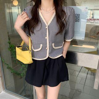 Elbow-sleeve Houndstooth Single-breasted Jacket