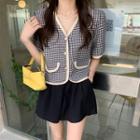 Elbow-sleeve Houndstooth Single-breasted Jacket