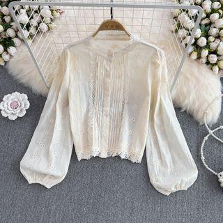 Lace Trim Eyelet Blouse