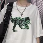 Dinosaur Print Elbow-sleeve T-shirt White - One Size
