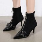 Front-zip High-heel Short Boots
