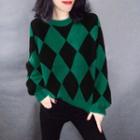 Two-tone Argyle Sweater Green - One Size