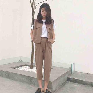 Set: Plain Vest + Cropped Harem Pants