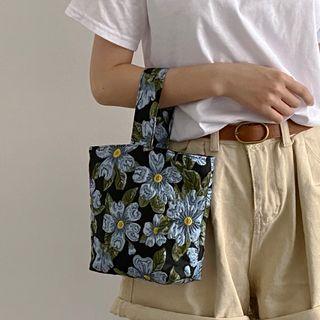 Floral Print Lunch Bag Blue Floral - Black - One Size