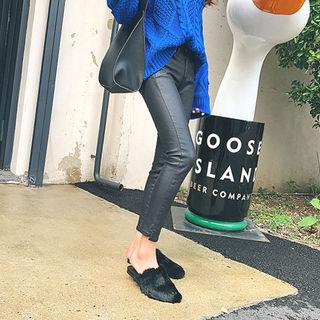 Slit-hem Coated Skinny Jeans
