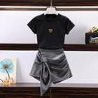 Set: Heart Print Short-sleeve T-shirt + High Waist Skort