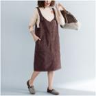 Corduroy V-neck Pinafore Dress Dark Brown - One Size