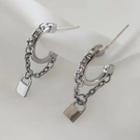 Lock Pendant Chained Alloy Dangle Earring 1 Pair - Silver - One Size