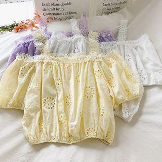 Off-shoulder Cutout Puff-sleeve Crop Top