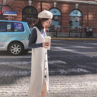 Set: Mock Neck Knit Top + Sleeveless Knit Midi Dress