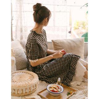 Eyelet-lace Layered Gingham Dress
