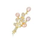 925 Sterling Silver Fashion And Elegant Geometric Pink Freshwater Pearl Brooch With Cubic Zirconia Silver - One Size