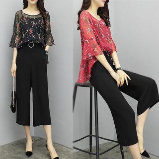 Set: 3/4-sleeve Top + Cropped Pants + Camisole Top