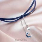 Alloy Moon & Star Pendant Choker S925 Silver - Blue - One Size