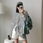 Long-sleeve Striped Cut-out T-shirt Stripe - One Size