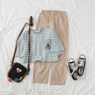 Short Sleeve Stripe T-shirt / Straight Cut Cropped Pants