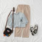 Short Sleeve Stripe T-shirt / Straight Cut Cropped Pants