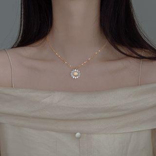 925 Sterling Silver Sunflower Pendant Necklace Necklace - Sunflower - One Size