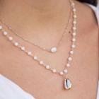 Faux Pearl Shell Pendant Layered Choker Necklace 8209 - One Size