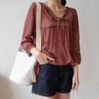 Tie-front Frill-trim Knit Top