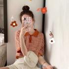 Short-sleeve Houndstooth Polo Knit Top