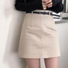 Plain High-waist Mini A-line Skirt With Belt