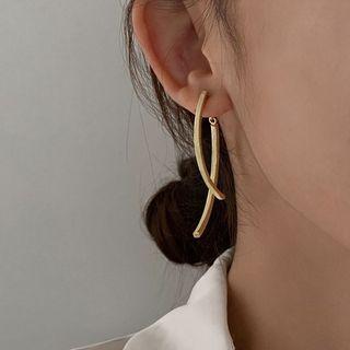 Curve Alloy Dangle Earring 1 Pair - Earring - Cross - Gold - One Size