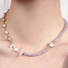 Freshwater Pearl Heart Choker Gold & Silver - One Size