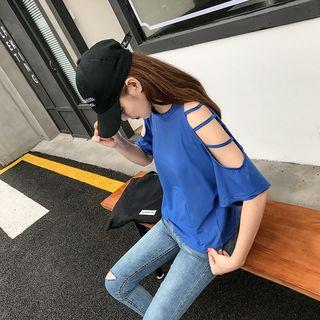 Cut Out Elbow-sleeve T-shirt