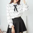 Dot Print Bell Sleeve Blouse Off-white - One Size